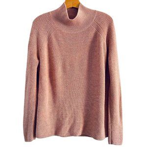 EILEEN FISHER Sweater M Extra Fine Merino Wool Ribbed Turtleneck Pullover Pink